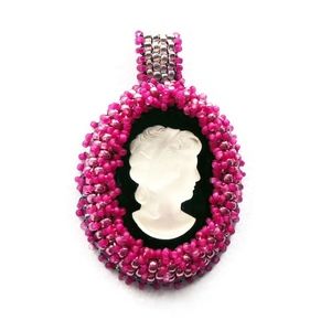 LAST CHANCE Pink Beaded Cameo Pendant Women's Necklace -Handmade Jewelry Etsy